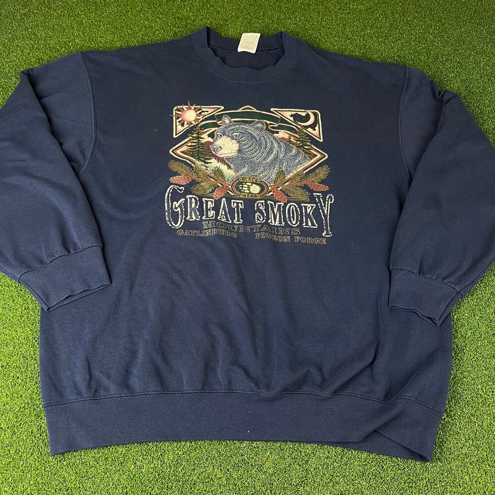 Vintage Fruit of the Loom Navy Great Smoky Mountains Sweatshirt Sz XL